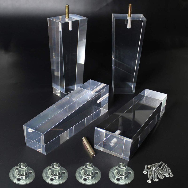 AORYVIC Replacement Legs Square Acrylic Sofa Feet 8 inch Stand legs for Bed Side Table Night Table Antique Modern Furniture Decor Clear Glass Pack of 4 - Image 5